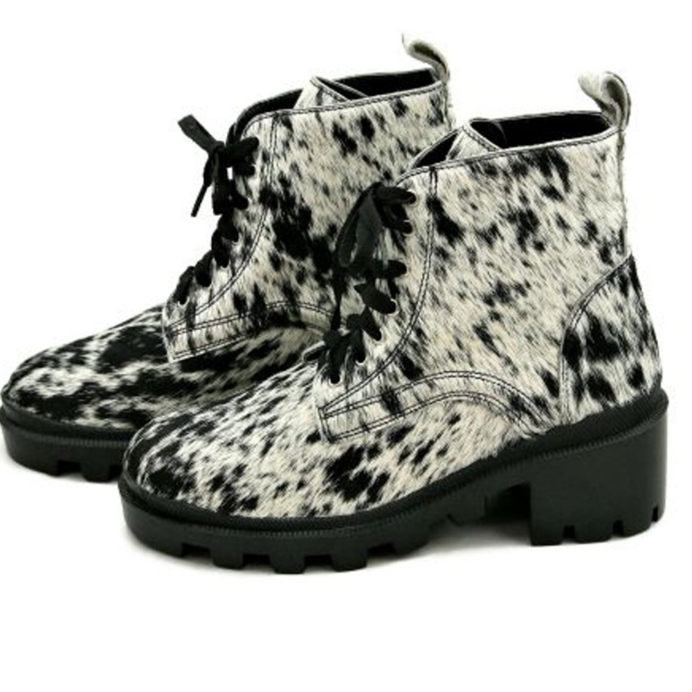 Agave Sky Cami Combat Boots salt and pepper cowhide handmade black bootie 6